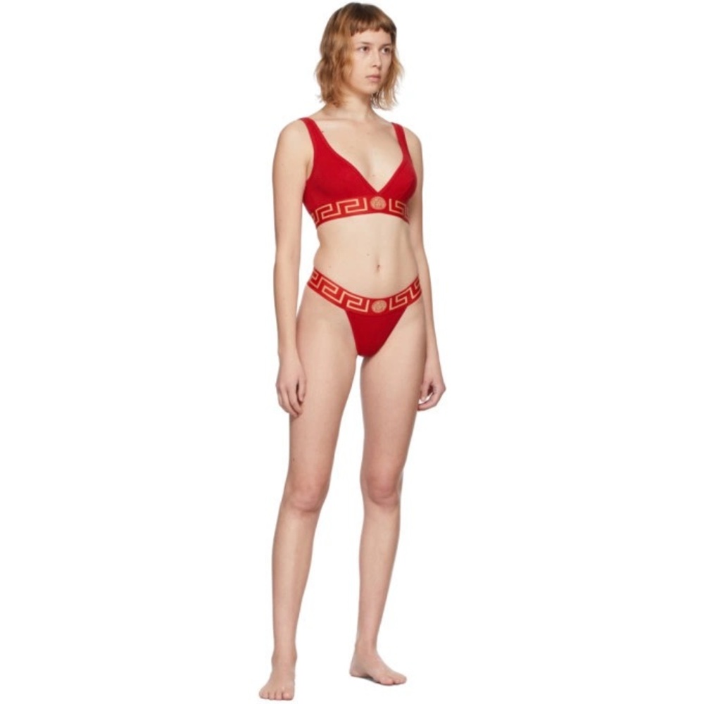 Versace Red and Gold Panty and Bra with Greek Key Design